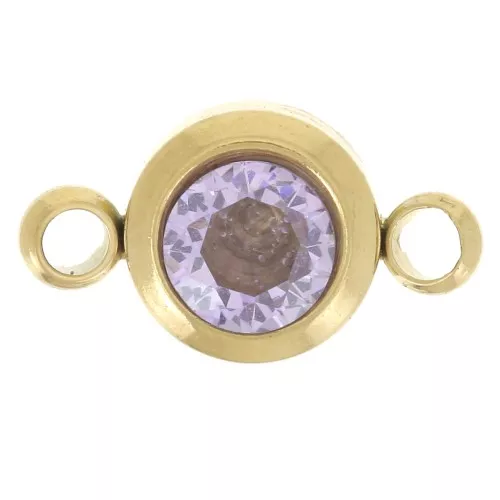 Entrepieza de piedra de nacimiento 6mm CZ Junio 304L Dorado acero inoxidable 304L - Amatista Claro