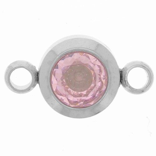 Entrepieza piedra de nacimiento 6 mm CZ - Octubre - Acero inoxidable 304L - Rosa