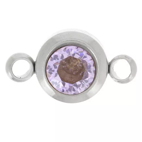 Entrepieza de piedra de nacimiento 6 mm CZ - Junio - Acero inoxidable 304L - Amatista clara