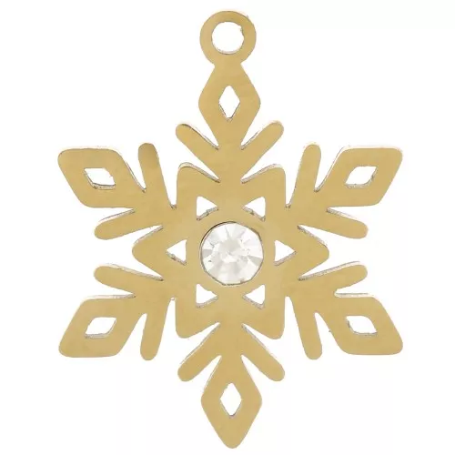 Colgante copo de nieve 15x12mm con óxido de circonio - Acero inoxidable 316L dorado x1