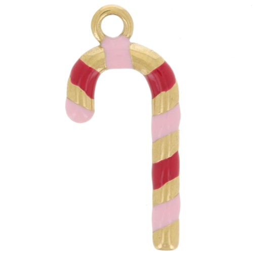 Colgante en forma de bastón de Navidad de 23 x 10,3 mm con resina epoxi - Acero inoxidable 304 Dorado x1