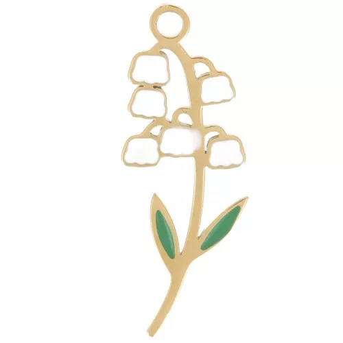 Colgante flor de nacimiento 22x8 mm - Mayo - Lirio de los valles - Acero inoxidable 304L Dorado x1