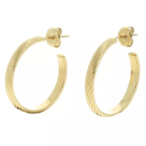 Pendientes aros a rayas de 25 mm - Acero inoxidable 304L Dorado x2