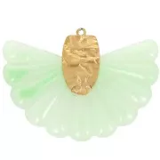 Colgante abanico de resina y acero inoxidable 316L de 28,5x40 mm - Menta jaspeada x1