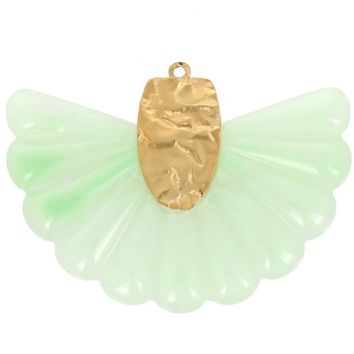 Colgante abanico de resina y acero inoxidable 316L de 28,5x40 mm - Menta jaspeada x1