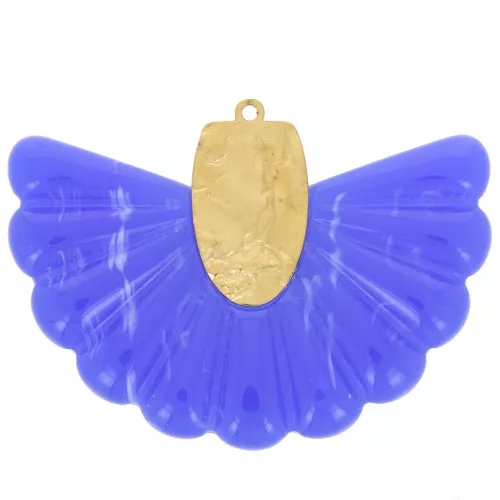 Colgante abanico de resina y acero inoxidable 316L de 28,5x40 mm - Azul real x1