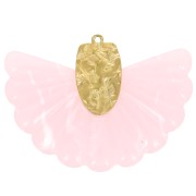 Colgante abanico 28,5x40 mm resina y acero inoxidable 316L dorado Rosa claro x1|raw }}