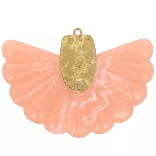Colgante abanico de resina y acero inoxidable 316L de 28,5x40 mm - Coral x1