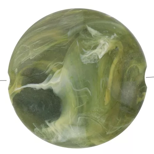 Cuentas acrílicas planas redondas 22 mm Verde Oliva Jaspeado x6