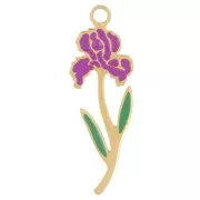 Colgante flor de nacimiento 21x7 mm - Febrero - Violeta - Acero inox 316L Dorado