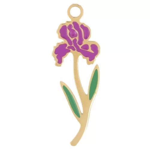 Colgante «Flor del mes de nacimiento» 21 x 7 mm - Febrero - Iris - Acero inoxidable 316L Dorado