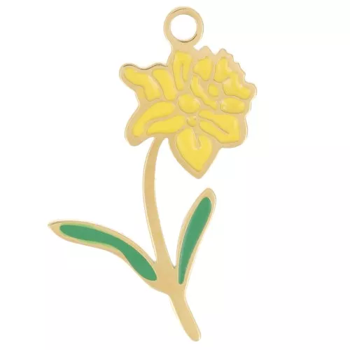 Colgante flor de nacimiento 22x13,5 mm - Marte - Narciso - Acero inoxidable 316L dorado