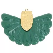 Colgante abanico de oro de resina y acero inoxidable 316L de 28,5x40 mm - verde jaspeado x1