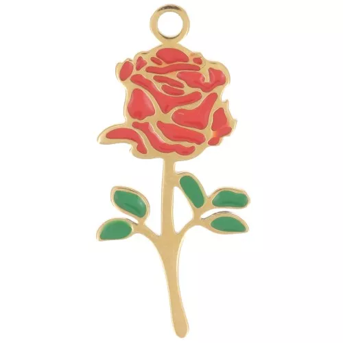 Colgante flor de nacimiento 22x10 mm - Junio - Rosa - Acero inoxidable 316L dorado