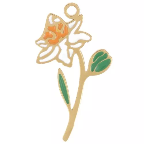Colgante flor de nacimiento 21x11 mm - Diciembre - Narciso - Acero inoxidable 316L dorado