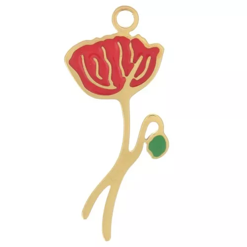 Colgante flor de nacimiento 22x9,5 mm - Agosto - Amapola - Acero inoxidable 304L Dorado