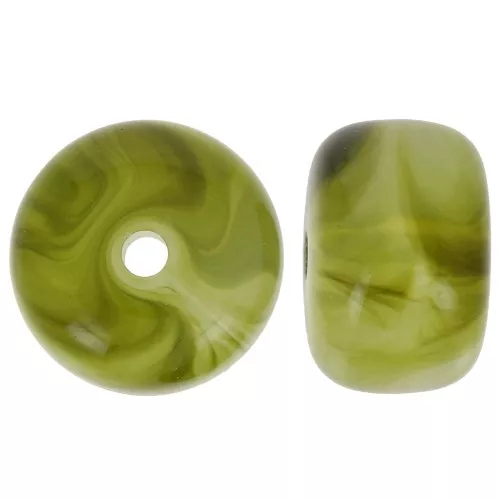 Cuentas redondas de resina translúcida 14,5x9,5 mm - Verde jaspeado x20