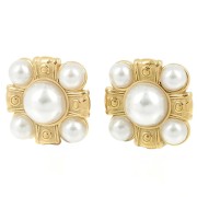 Pendientes cuadrados 16.5x16.5mm con cabujones de imitación nácar - Acero inoxidable 304L x2|raw }}