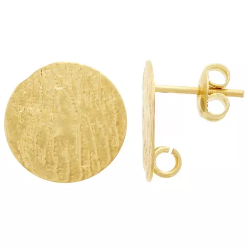 Pendientes Disco Martillado 15 mm con anillo abierto - Dorado x2