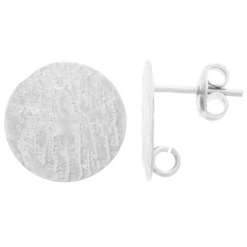 Pendientes disco martillado 15 mm con anilla abierta - Plateado fino x2
