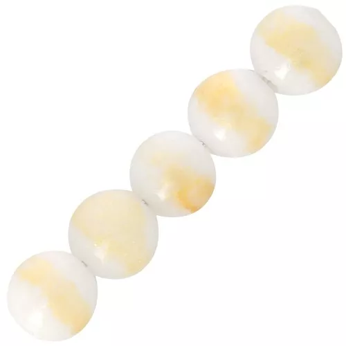 Cuentas redondas 6 mm gema - Jade teñido - Blanco - Brillo dorado x10