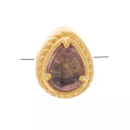 Cuenta gota 6x4 mm con cristal tintado engarzado - baño de oro de 3 micras - Rosa viejo