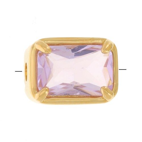 Cuenta rectángulo 7x5 mm con cristal tintado - Chapado oro 3 micras - Rosa x1