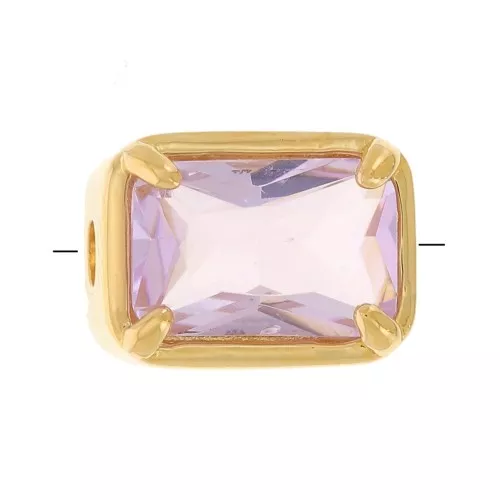 Cuenta rectángulo 7x5 mm con cristal tintado - Chapado oro 3 micras - Rosa x1