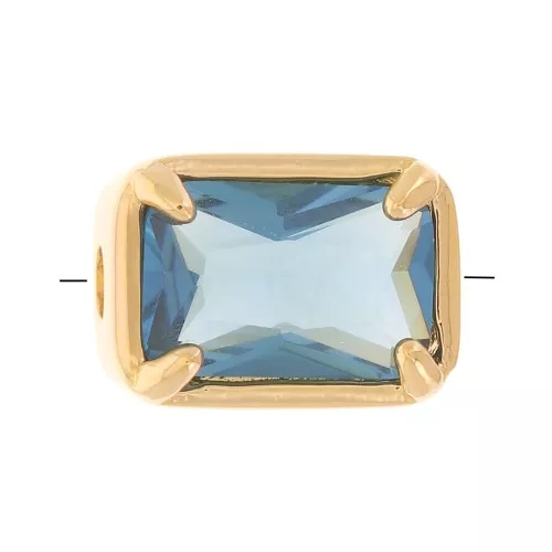 Cuenta rectángulo 7x5 mm con vidrio tintado - Chapado oro 3 micras - Azul x1