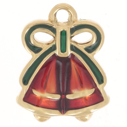 Colgante campana de Navidad 16x13 mm - Resina epoxi - Acero inoxidable 316L dorado - Rojo x1