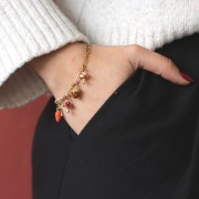 Dije de borla 12,5x7,5 mm - Resina epoxi - Acero inoxidable 304 - Dorado - Marrón