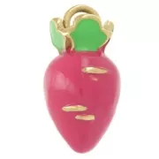 Breloque radis 18x9 mm - Resine époxy - Acier inoxydable 316L - Doré - Rose foncé