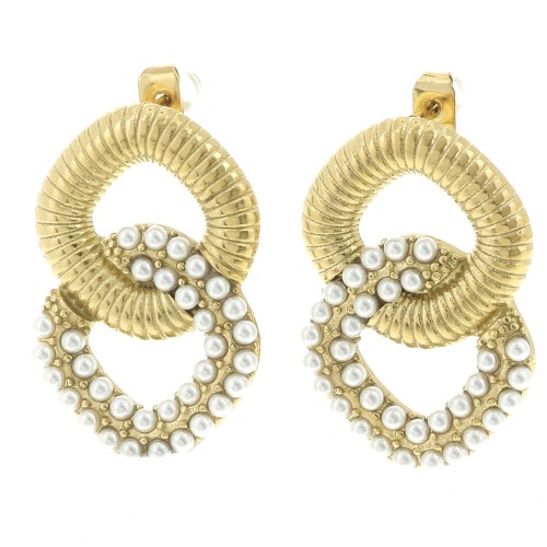 Pendientes rombos 29x19 mm perlas imitación nácar Acero inoxidable 304L dorado x2