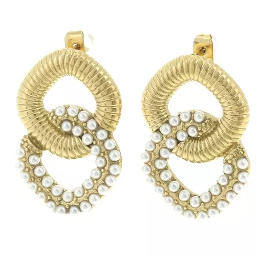 Pendientes rombos 29x19 mm perlas imitación nácar Acero inoxidable 304L dorado x2