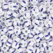 Cuentas de Rocalla Preciosa rayadas 6/0, 4 mm - Blanco - Azul, 20 g