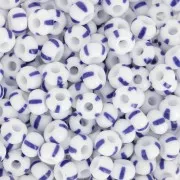 Cuentas de Rocalla Preciosa rayadas 6/0, 4 mm - Blanco - Azul, 20 g