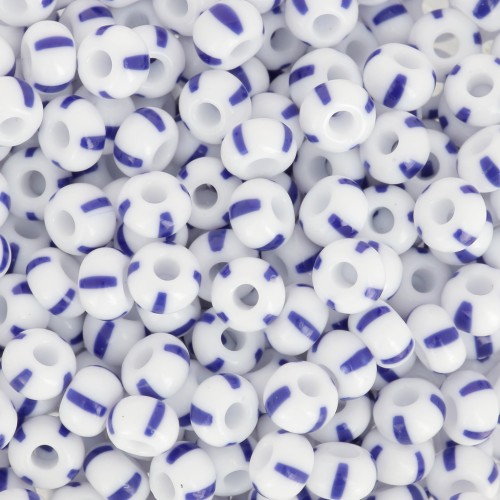 Cuentas de Rocalla Preciosa rayadas 6/0, 4 mm - Blanco - Azul, 20 g