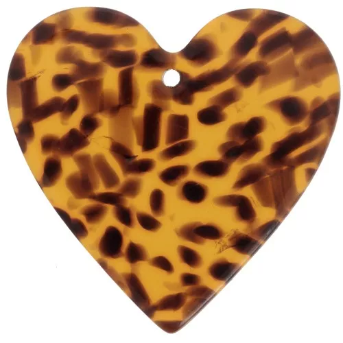 Colgante corazón de acetato 31x32 mm - Marrón terrazo - Negro x1