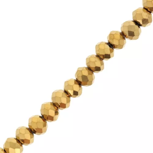 Cuenta redonda facetada - aplanada redonda 6x5 mm - Dorado x40cm