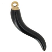 24x6 mm Colgante de guindilla Resina epoxi - Acero inoxidable 316L dorado - Negro x1