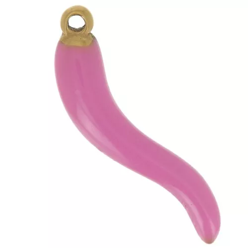 Colgante Guindilla 24x6 mm Resina Epoxi - Acero inoxidable 316L dorado - Rosa x1