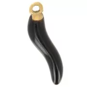 Dije con forma de guindilla, 15 x 4 mm. Resina epoxi - Acero inoxidable 304L Dorado - Negro x1