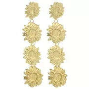 Pendientes colgantes girasol 80x20 mm - Acero inoxidable 304L Oro x2