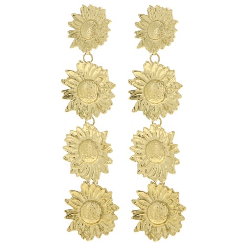 Pendientes colgantes girasol 80x20 mm - Acero inoxidable 304L Oro x2
