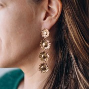 Pendientes colgantes girasol 80x20 mm - Acero inoxidable 304L Oro x2