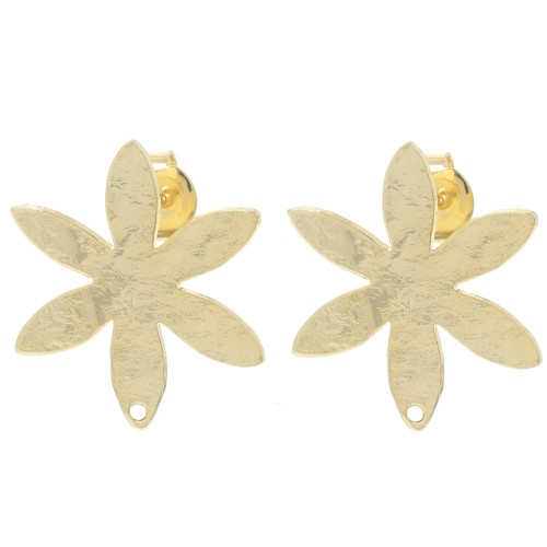 Pendientes flor texturizados 24x20,5 mm - Dorado fino x2