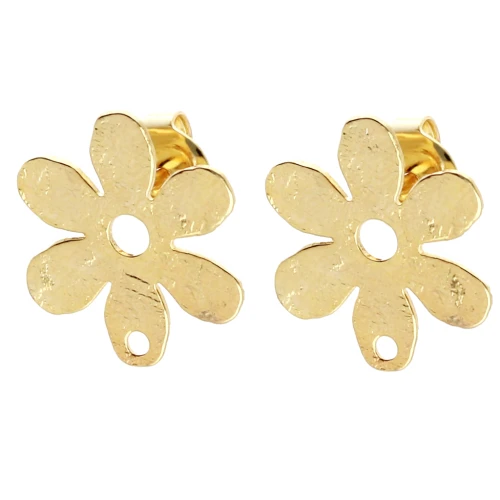 Pendientes flor texturizados 16x14,5 mm - Dorado fino x2