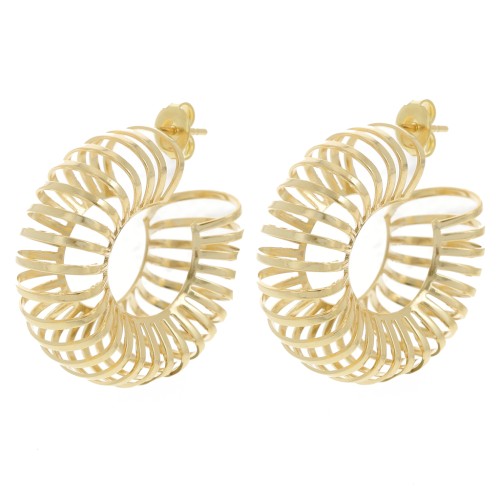 Pendientes de aro ancho calados 32 mm - Dorado con oro fino x2