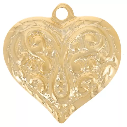 Colgante corazón abombado 15x14 mm - motivo arabesco - Dorado con oro fino x1