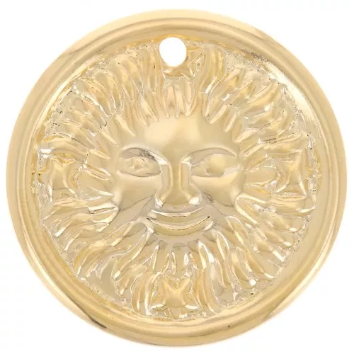 Colgante redondo abombado 22 mm - motivo sol - Dorado con oro fino x1
